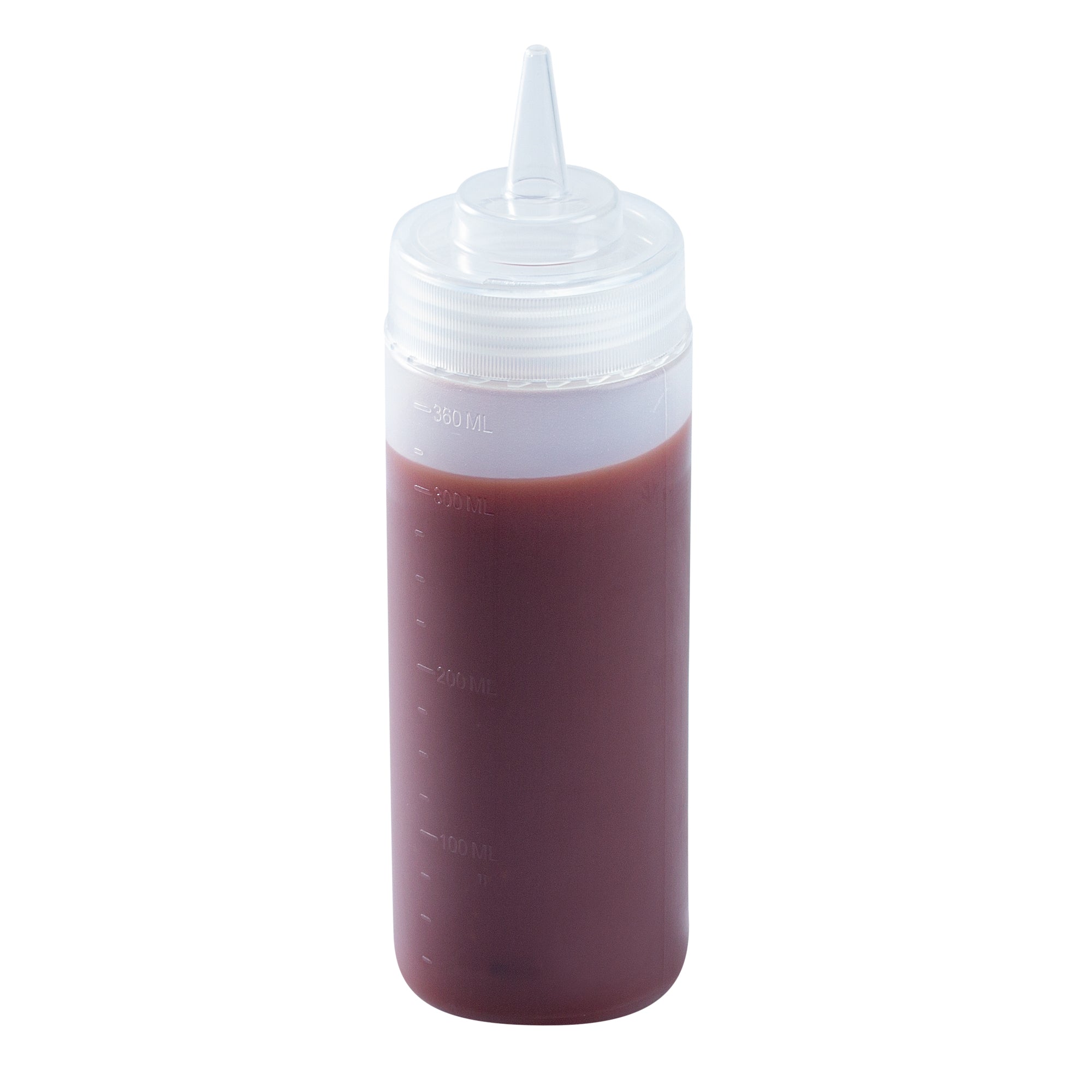 Sauce Tek 12 oz Clear Plastic Squeeze Bottle - Precision Tip - 2 1/4" x 2 1/4" x 8" - 1 count box