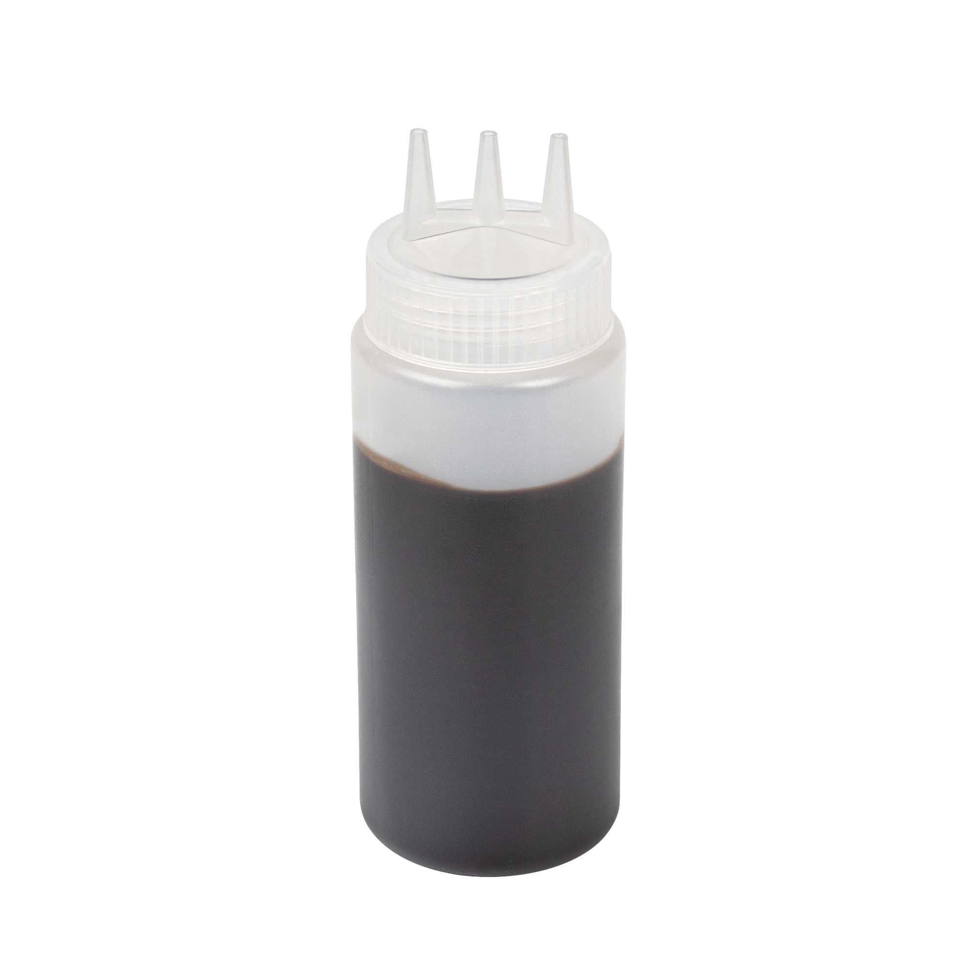 Sauce Tek 16 oz Clear Plastic All-Purpose Squeeze Bottle - with Triple Dispersion Tip - 6 count box