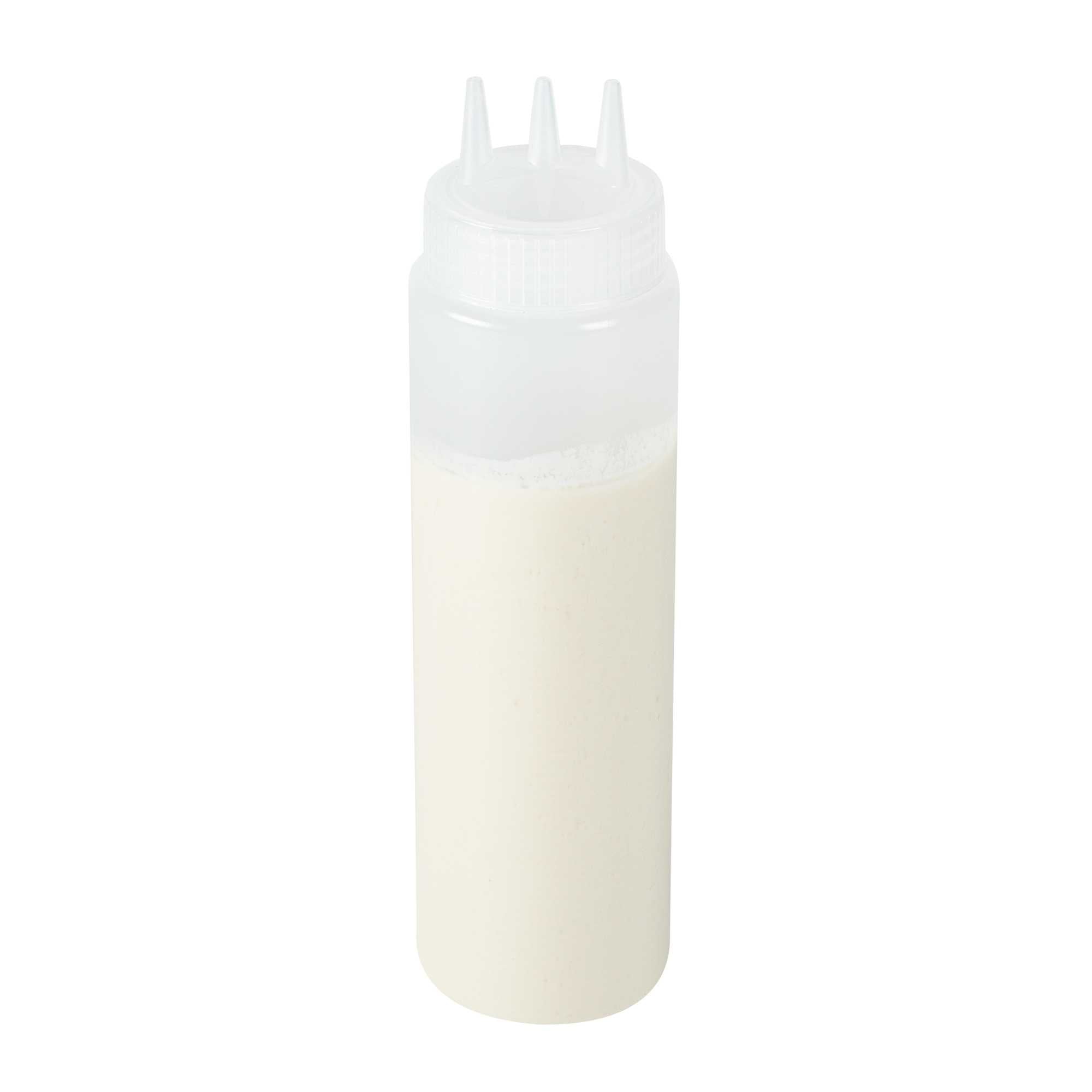 Sauce Tek 32 oz Clear Plastic All-Purpose Squeeze Bottle - with Triple Dispersion Tip - 6 count box
