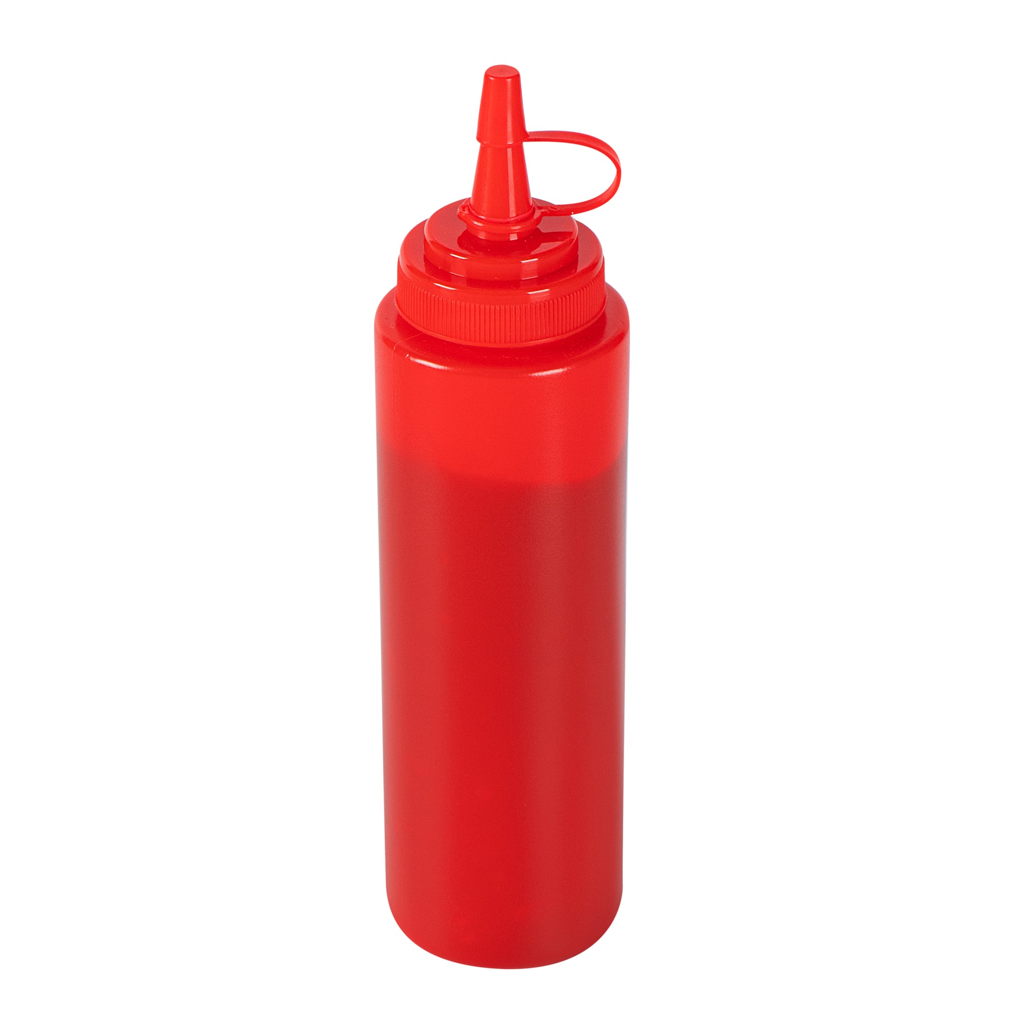 Sauce Tek 8 oz Red Plastic Squeeze Bottle - with Cap, Wide Mouth - 2" x 2" x 7 1/4" - 1 count box