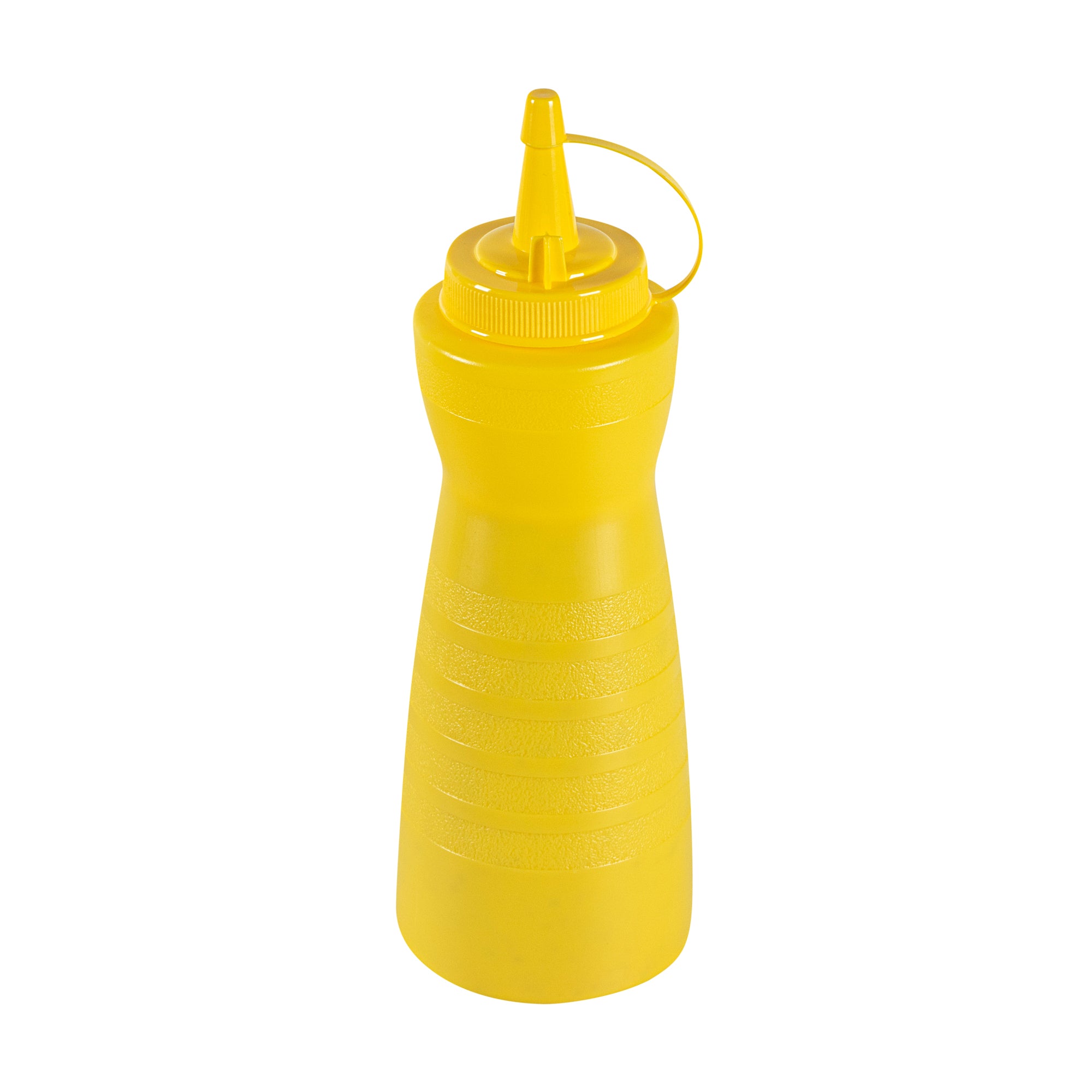 Sauce Tek 16 oz Yellow Plastic Squeeze Bottle - with Cap - 2 3/4" x 2 3/4" x 7 3/4" - 1 count box