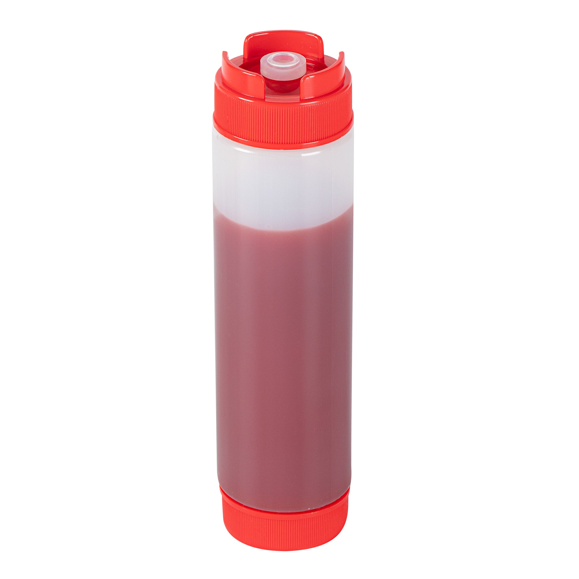 First In First Out 16 oz Red Plastic Squeeze Bottle - Inverted, Refill & Dispensing Lid - 2 1/4" x 2 1/4" x 8 3/4" - 1 count box